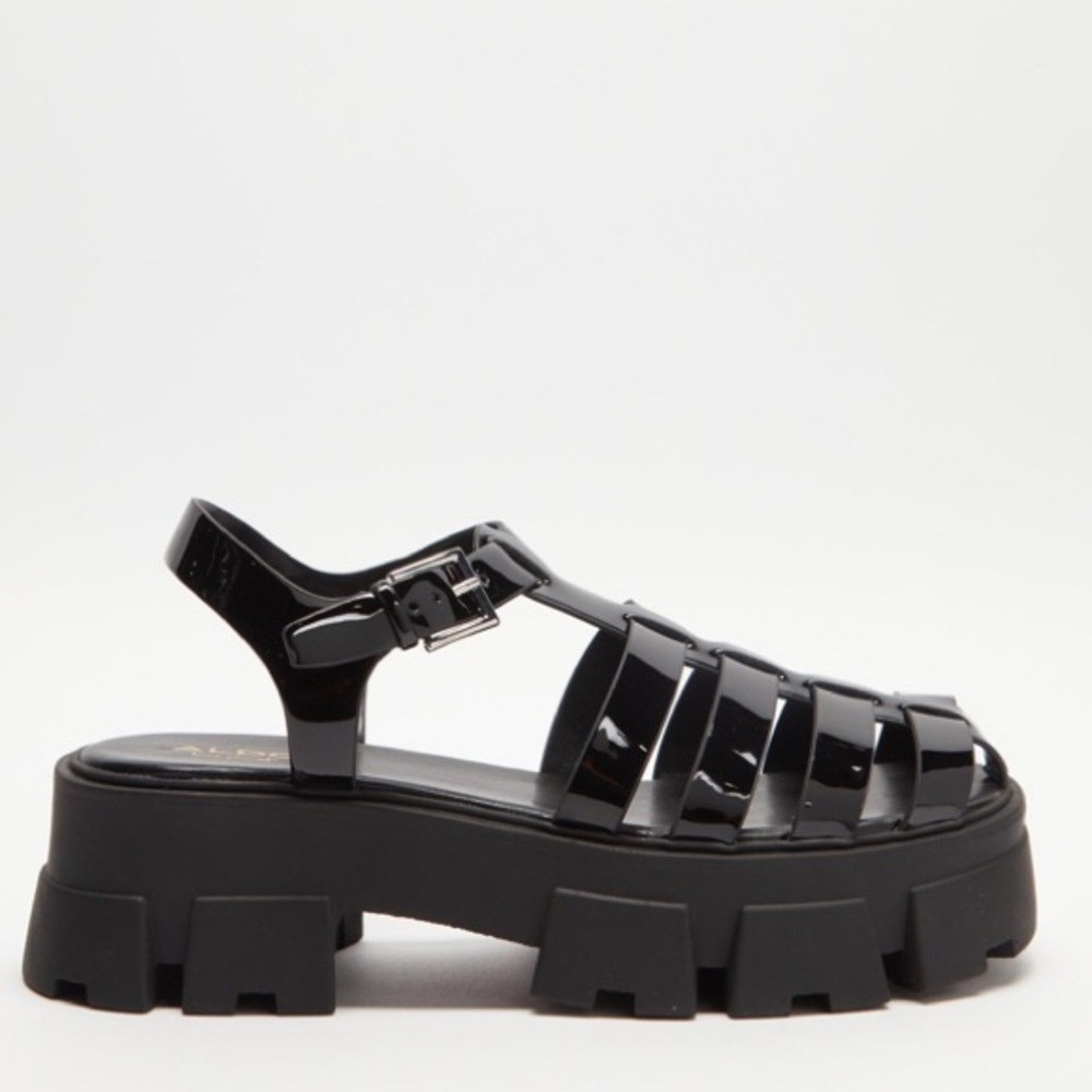 Aldo Black Patent Platform Fisherman Sandals